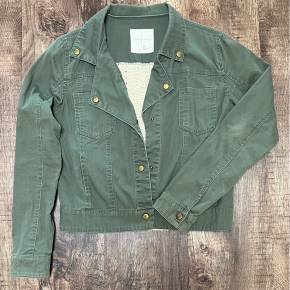Sound & Matter Military Cropped Olive Green Cotton Crochet Jacket, Size Medium - Picture 8 of 16